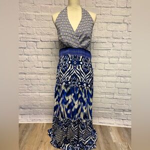 Eva Mendes for NY & Co Halter Tiered Maxi Dress Size L